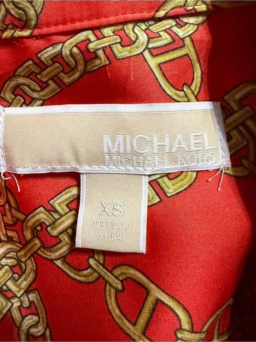 Michael Kors Orange Chain Tie Logo 3/4 Zip Popover Top